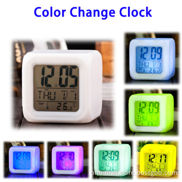 7 Colors Night Glowing LED Cube Color Change Digital Alarm Clock